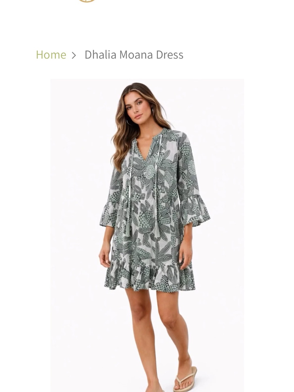 Green Long-Sleeve Printed Ruffle Hem Dress